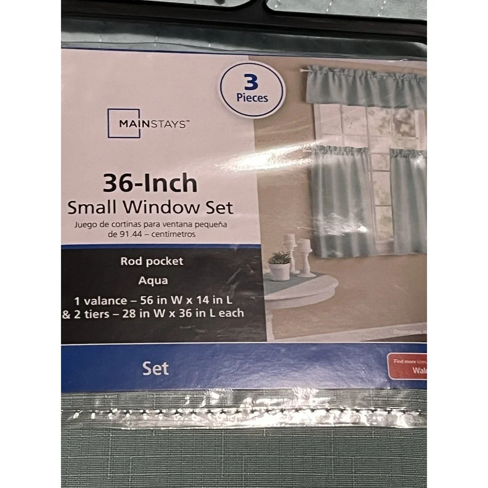 Small window 3pc set- Aqua- rod pocket valance 56